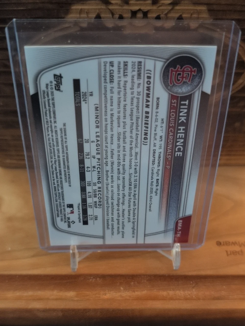 2025 Bowman Chrome Tink Hence Prospect Rookie Card Mojo Refractor Auto Cardinals - Picture 3 of 3